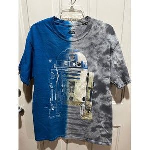 Vintage R2-D2 - Star Wars - Blue & White Split Tie- Dye Large T-Shirt - Disney